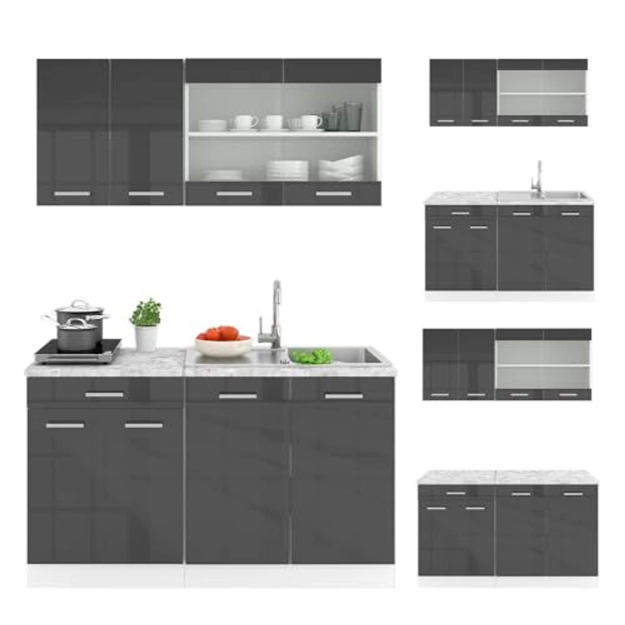 Vicco Singleküche R-Line Anthrazit Hochglanz