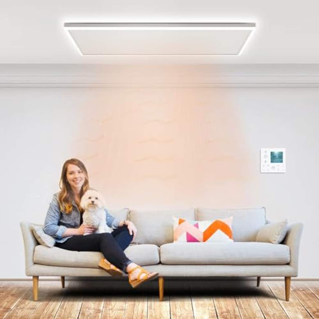 byecold Infrarotheizung mit Thermostat 350W Deckenheizung mit LED Licht Beleuchtung Kaltweiß