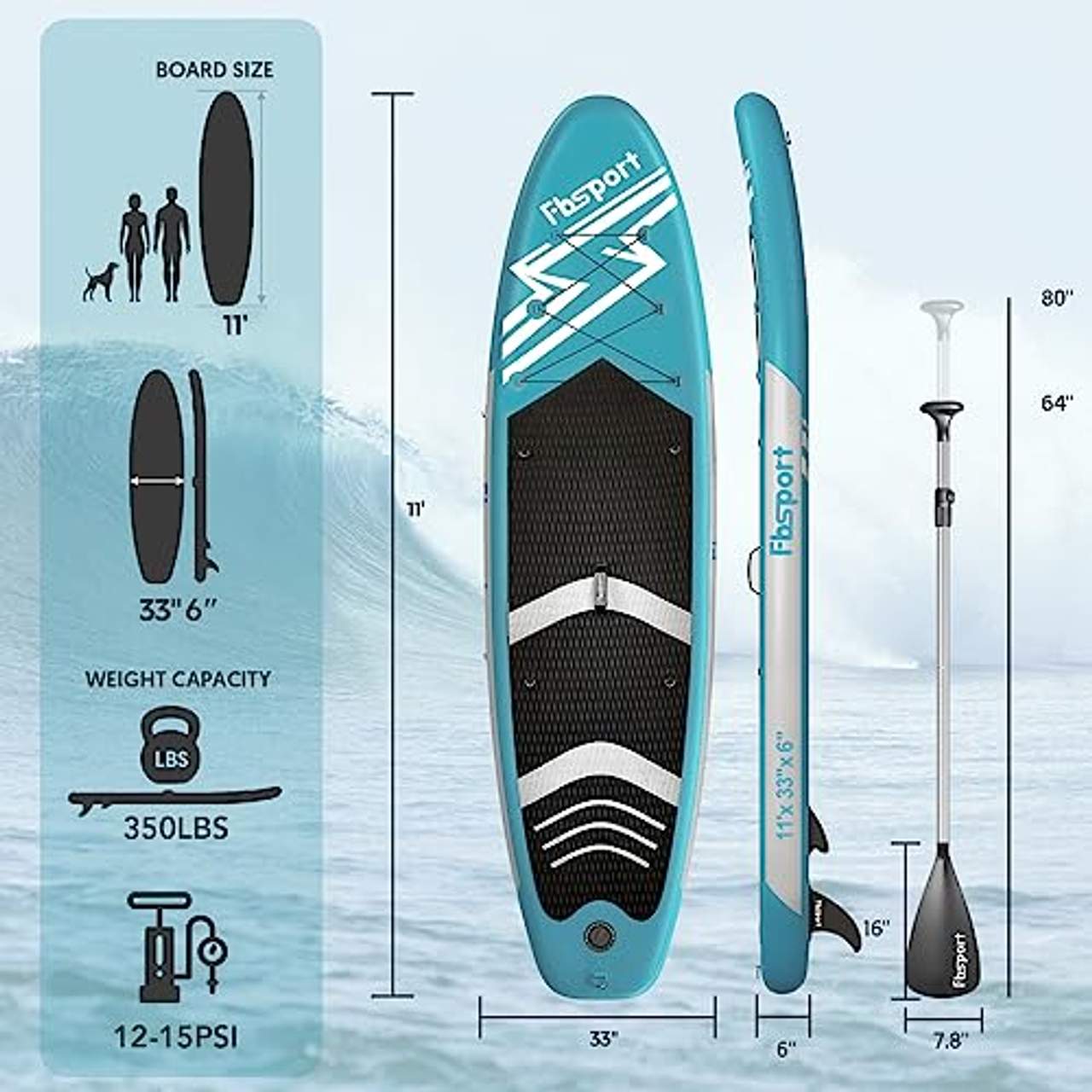 FBSPORT 30.6 cm Premium aufblasbares Stand Up Paddle Board