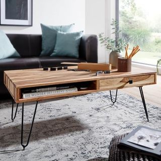 FineBuy Couchtisch Massiv-Holz Akazie 117 cm breit Wohnzimmer-Tisch