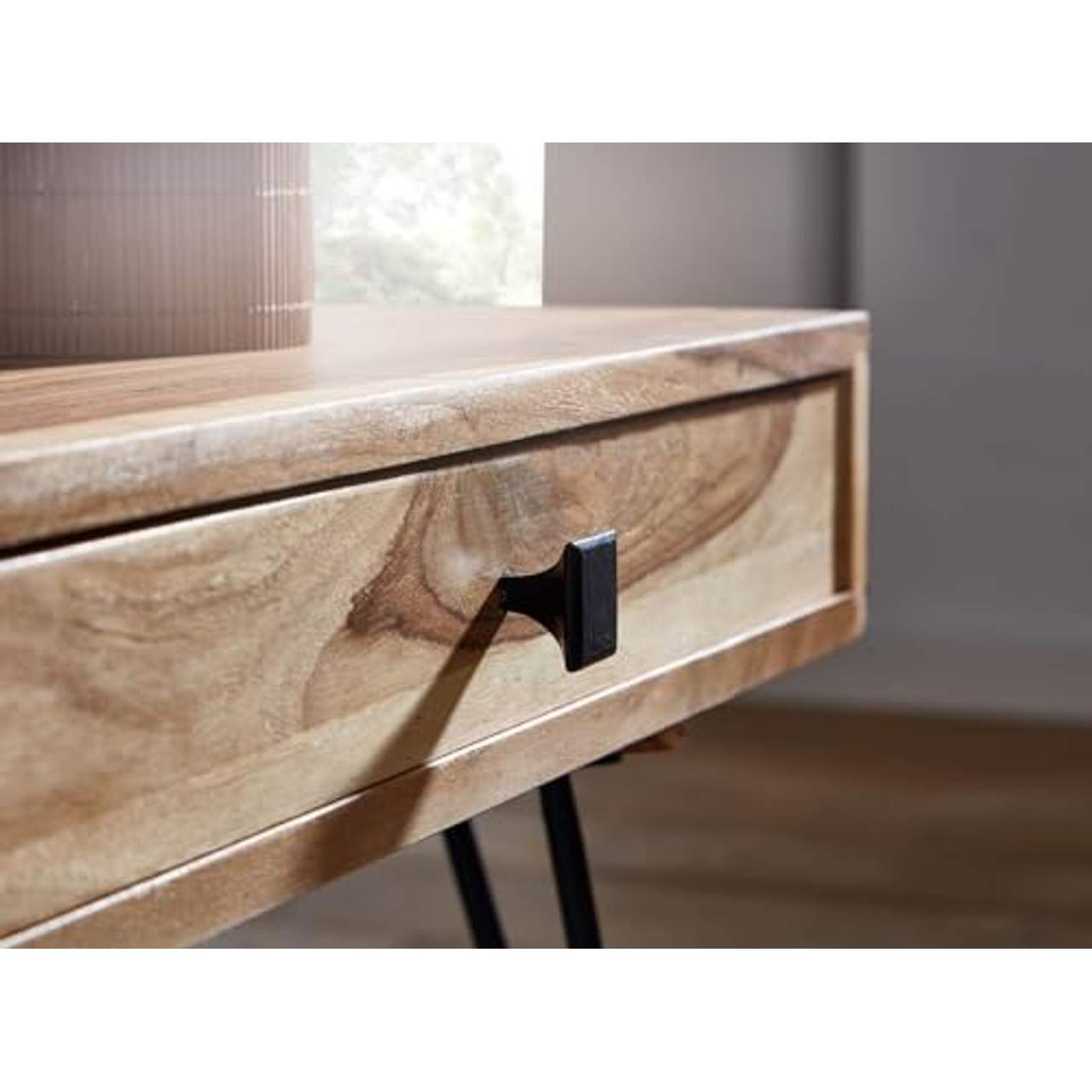 FineBuy Couchtisch Massiv-Holz Akazie 117 cm breit Wohnzimmer-Tisch
