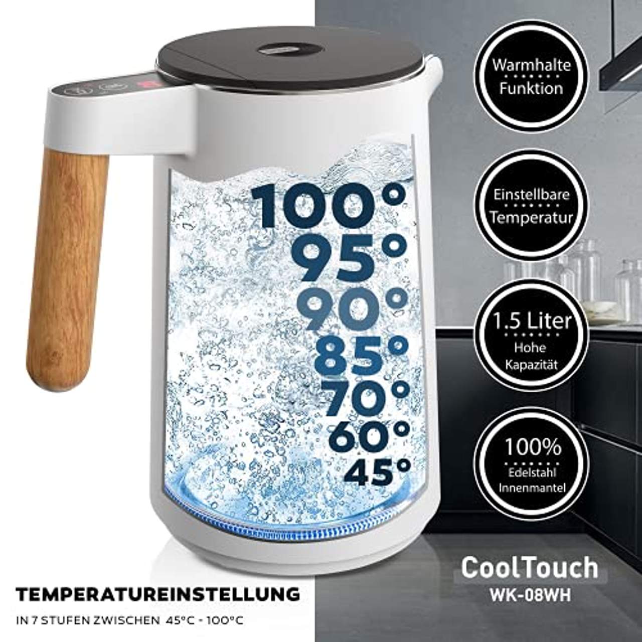 Balter Edelstahl Wasserkocher mit Temperatureinstellung