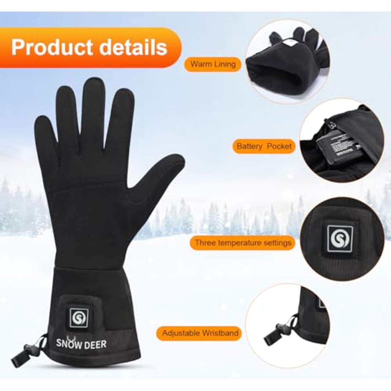 SNOW DEER Beheizbare Handschuhe Liner Wiederaufladbarem Akku