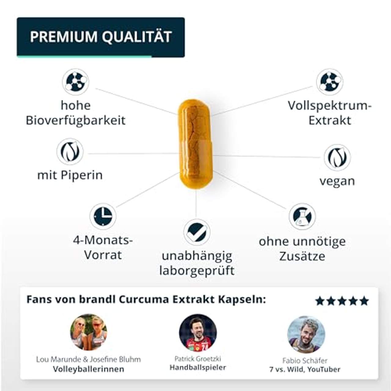 brandl Curcuma-Kapseln mit Curcumin aus Vollspektrum Kurkuma-Extrakt plus Piperin