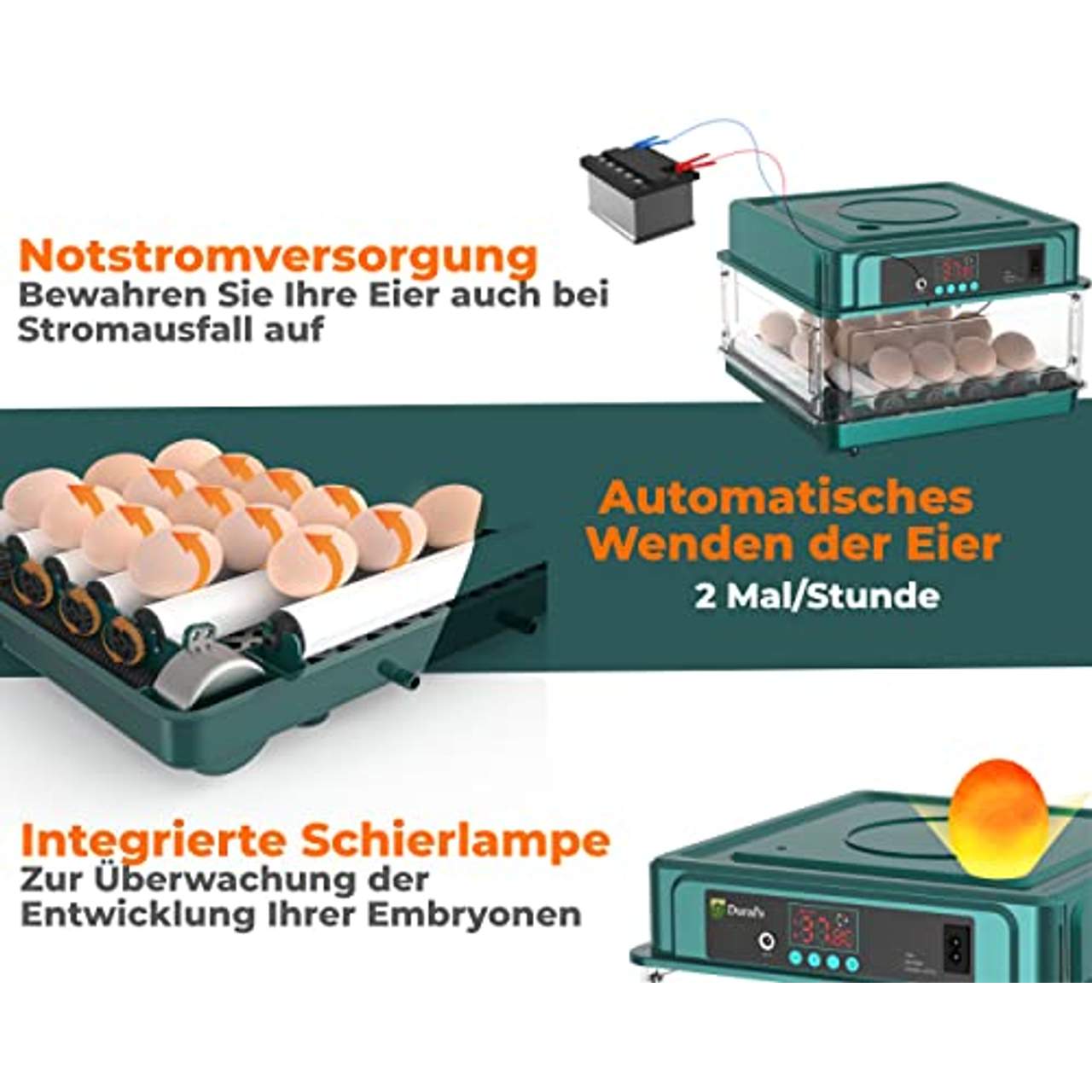 Dural's Brutmaschine Vollautomatisch Automatischer Temperatur und Wende-Eierbrutkasten