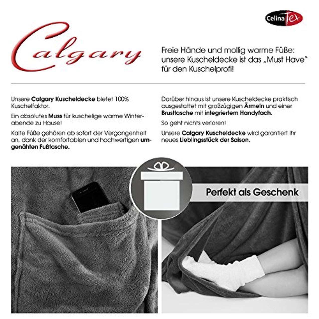 CelinaTex Calgary Kuscheldecke mit Ärmel und Fuß Tasche