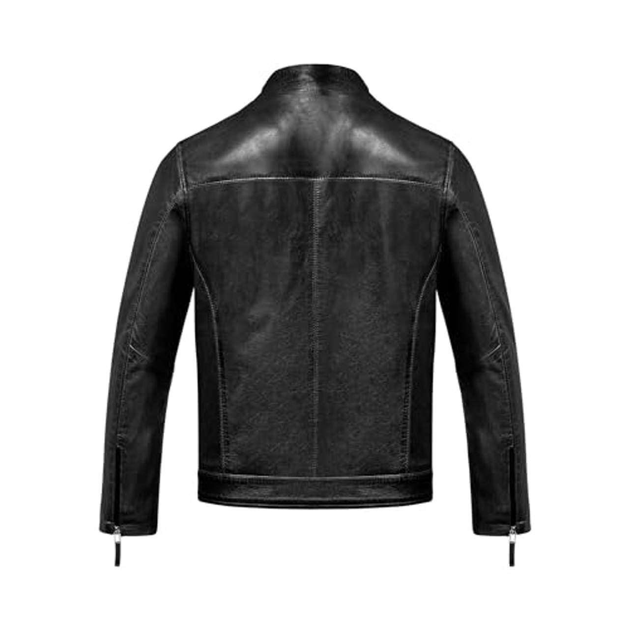 Amaci&Sons Herren Echtleder Jacke Biker Zipper Lederjacke 9108 Schwarz
