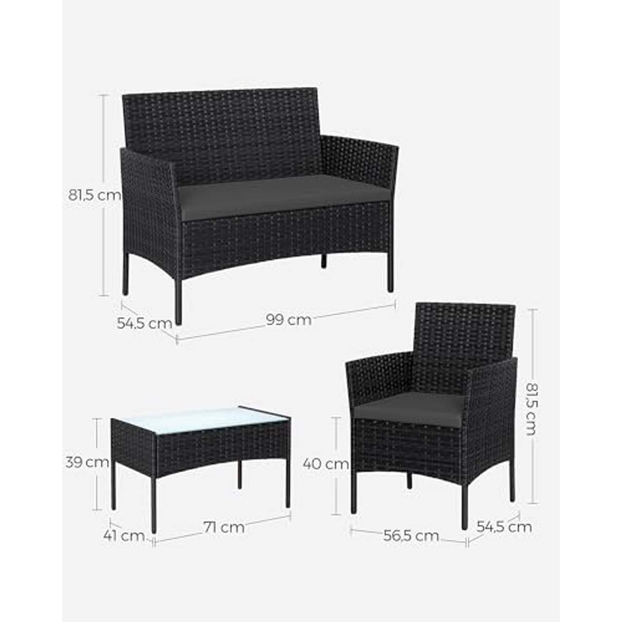 SONGMICS Balkonmöbel Gartenmöbel-Set aus PE-Polyrattan