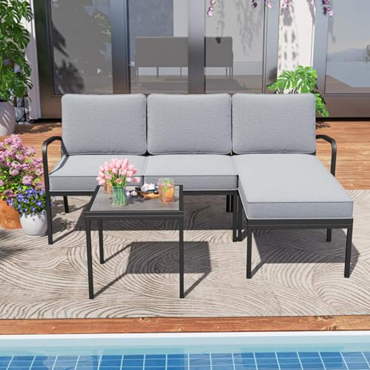 COSTWAY Gartenlounge 3-teilig Gartenmöbel Set