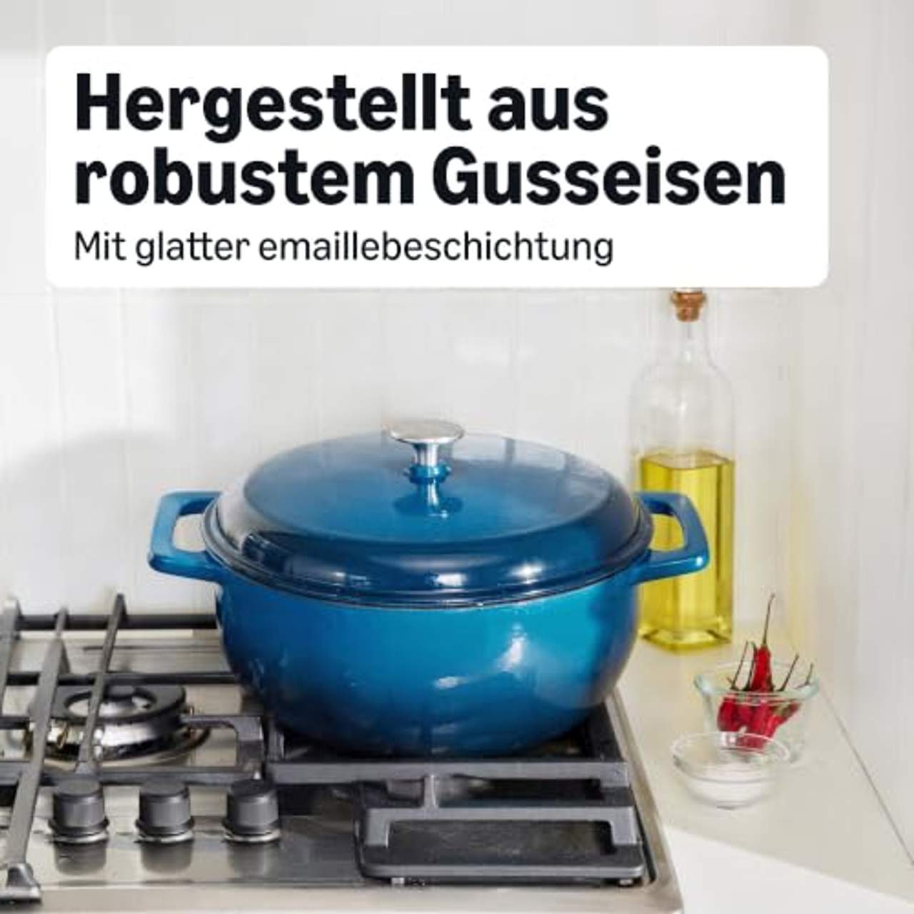 AmazonBasics Bräter Schmortopf aus emailliertem Gusseisen