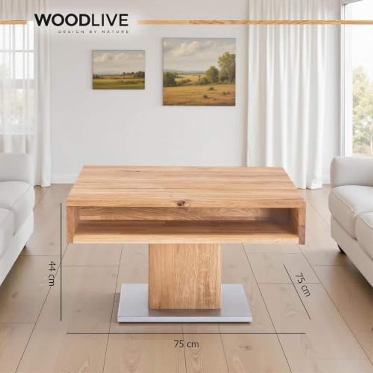 WOODLIVE DESIGN BY NATURE Massivholz Couchtisch quadratisch aus Wildeiche