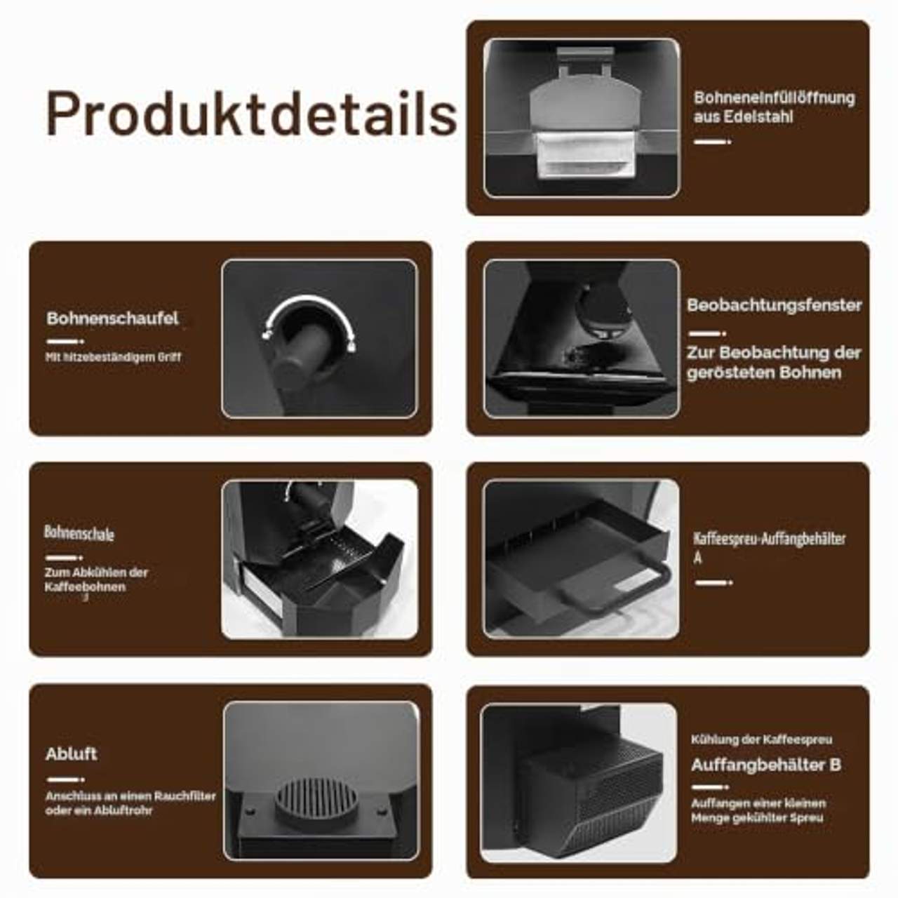 Kommerzieller Kaffeebohnenröster Kaffeeröster aus Edelstahl & Aluminium