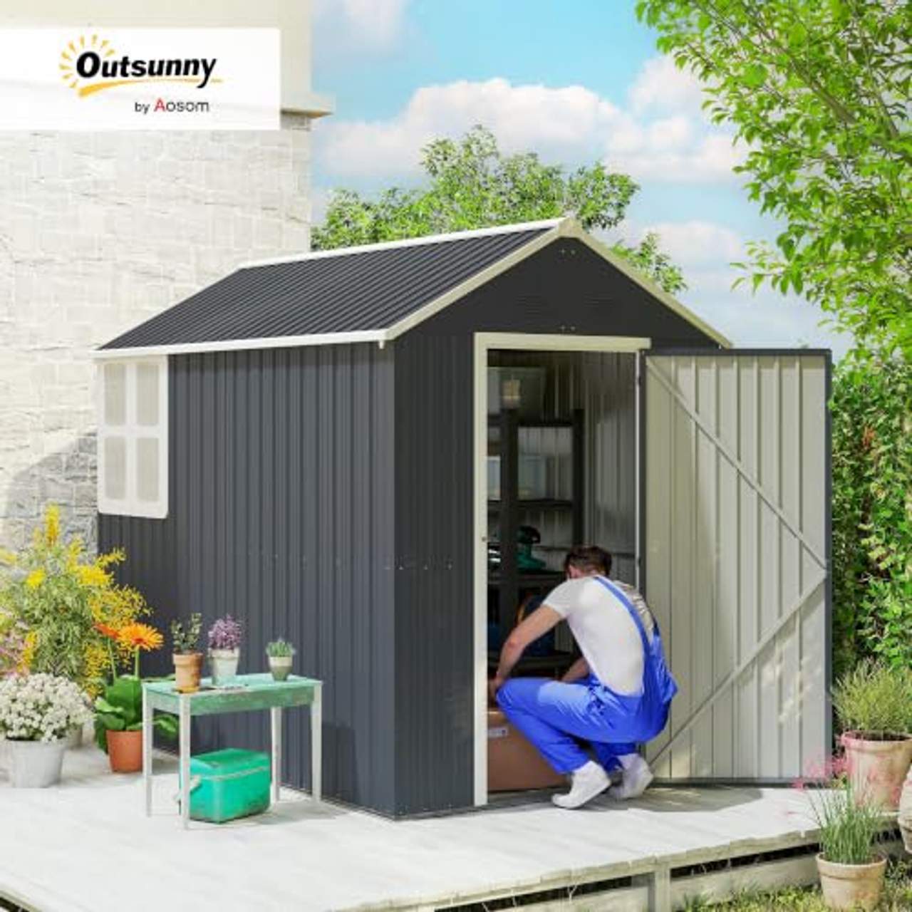 Outsunny Geräteschuppen Stahl 4㎡ Gerätehaus