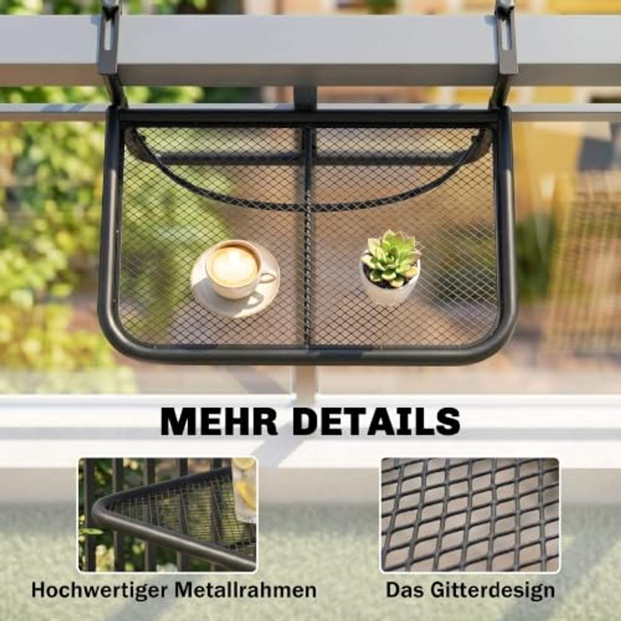 Outsunny Balkonhängetisch Hängetisch höhenverstellbar viereckig