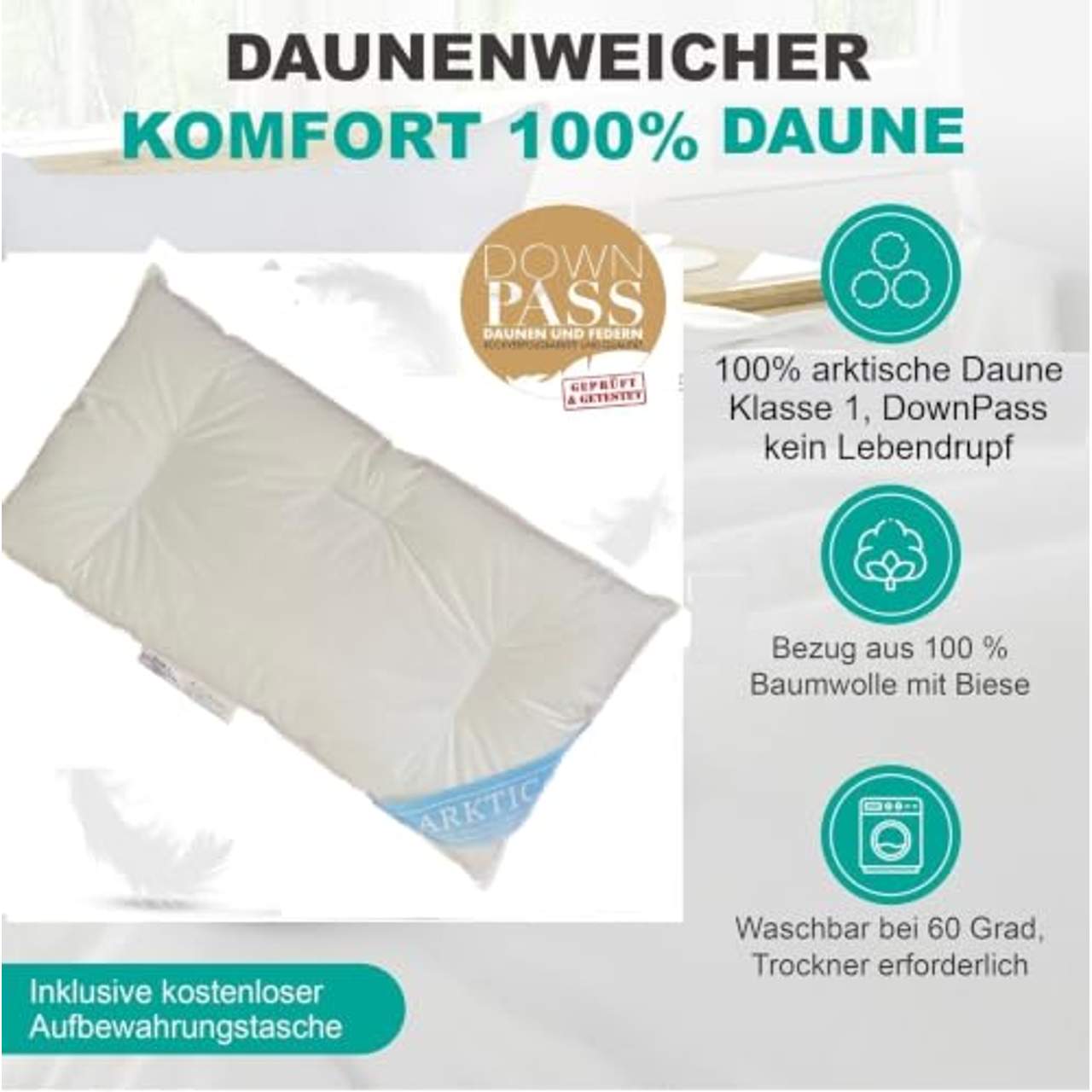 Bauchschläferkissen Arktic 100% Daune arktischer Daunenflaum