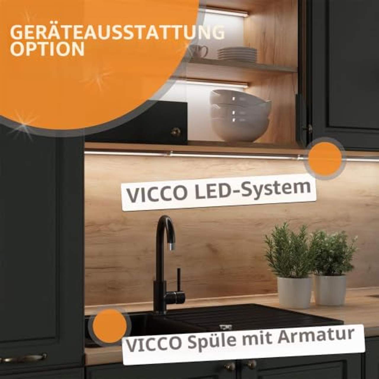 Vicco Eckküche R-Line Anthrazit Hochglanz