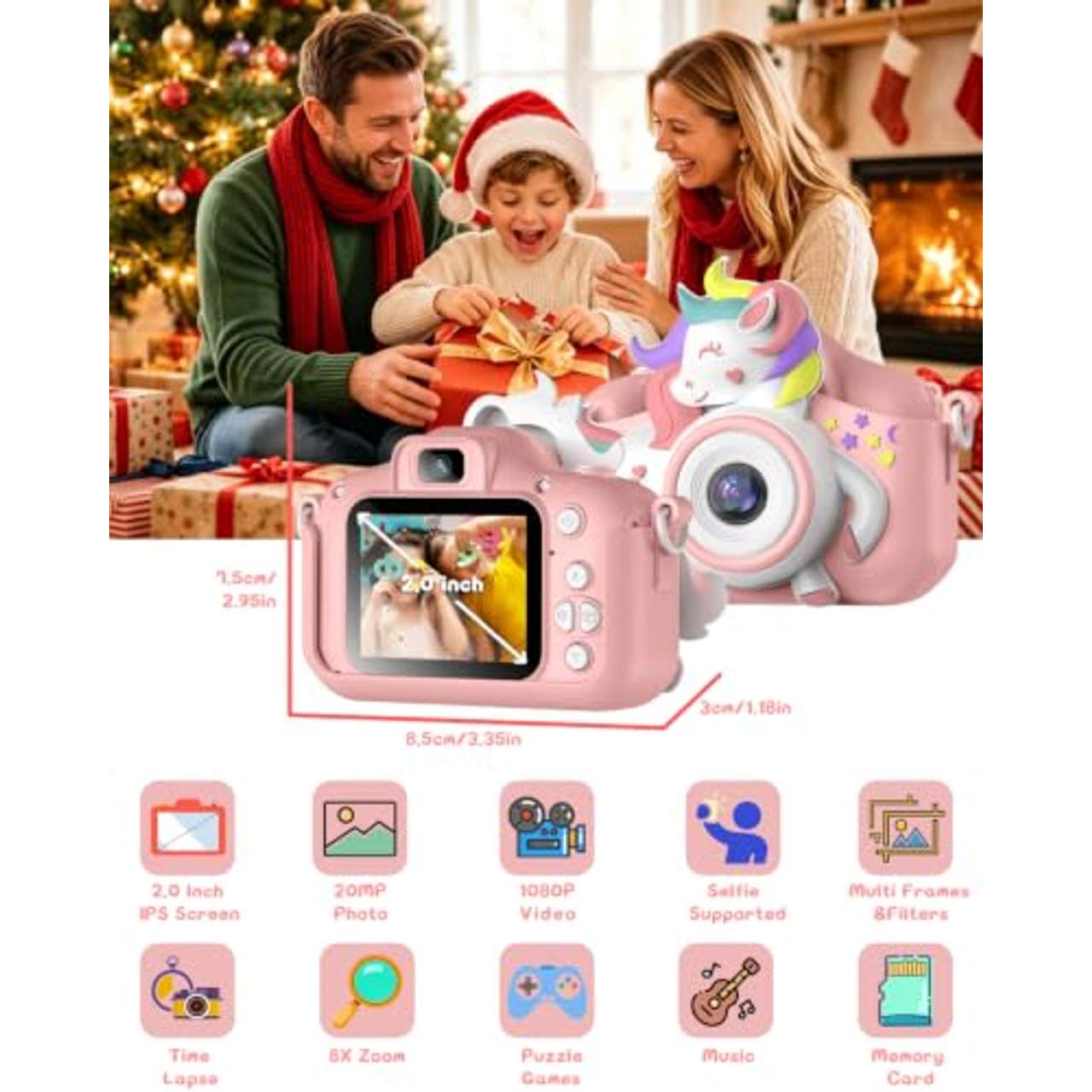 Gofunly Kinderkamera Gofunly Kinder Kamera 1080P 2,0-Zoll-Bildschirm Kamera