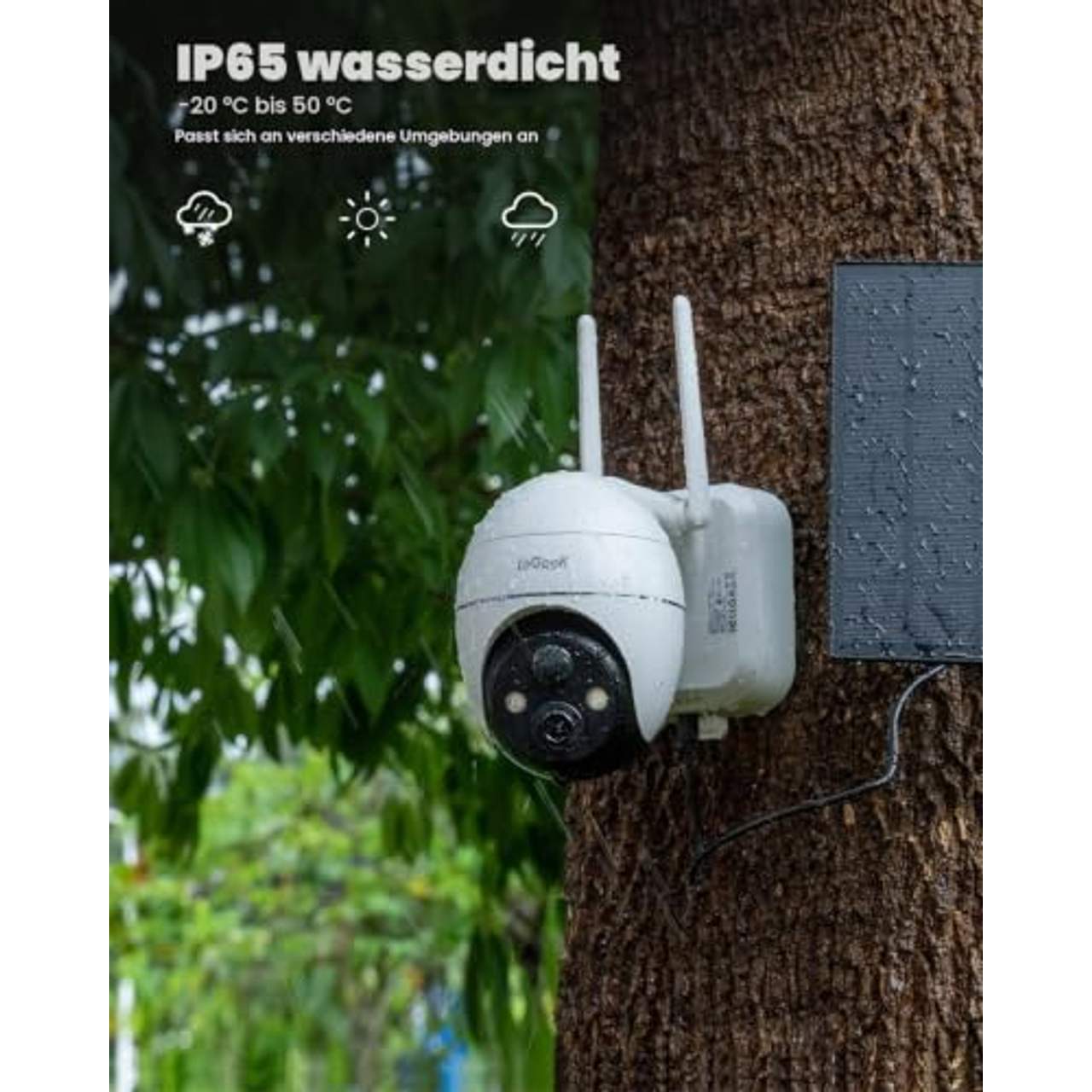 ieGeek   2K Überwachungskamera Aussen Akku, Solar