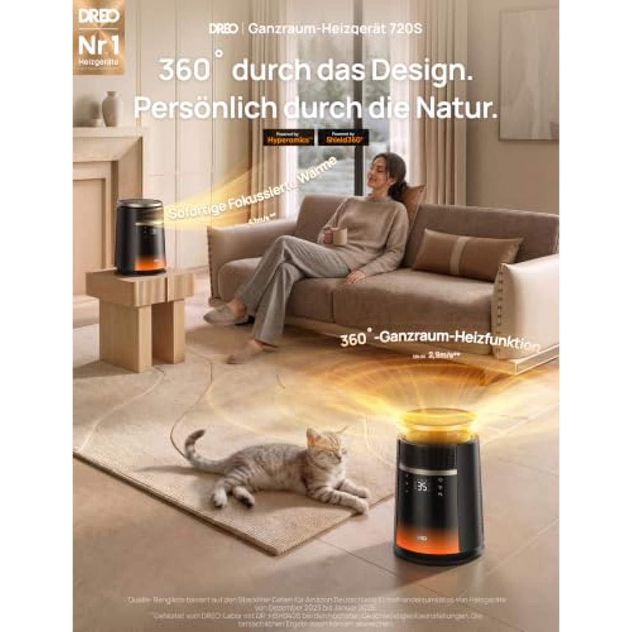 DREO Heizlüfter 360-Grad- und Direktmodi Keramik Heizlüfter