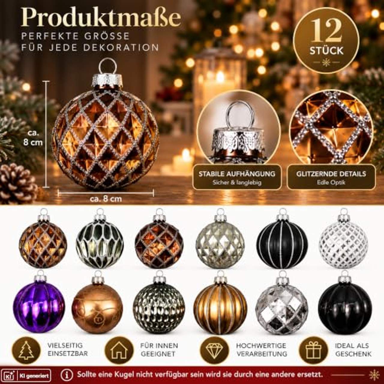 My-goodbuy24 12er Set Luxus Weihnachtskugeln Set G
