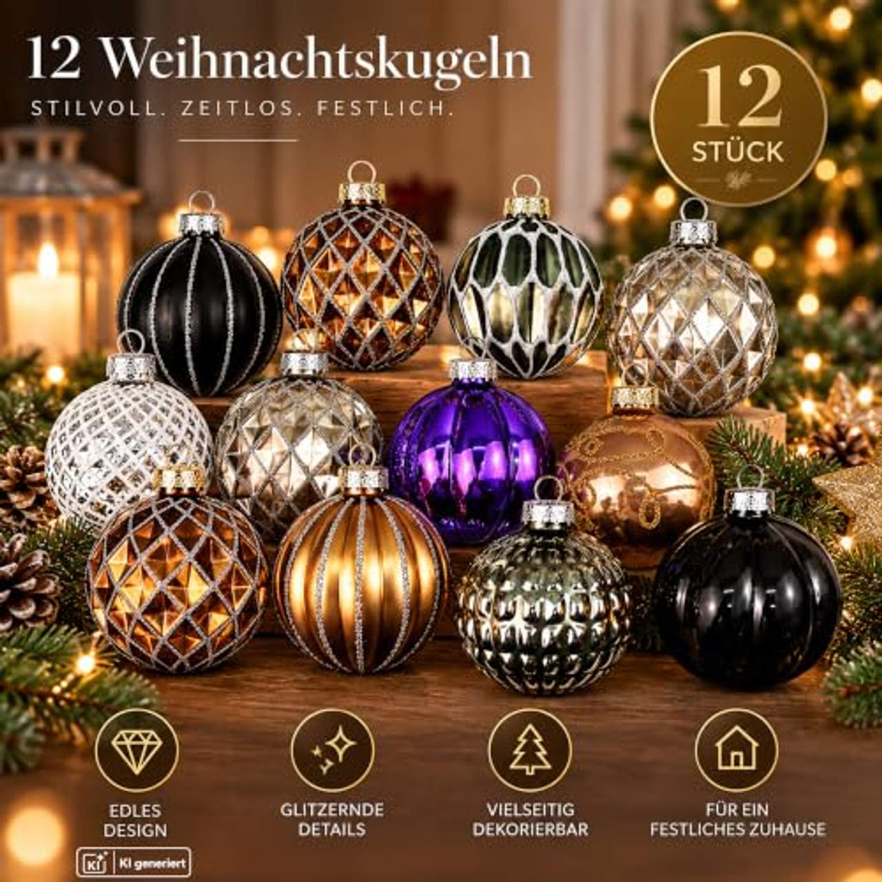 My-goodbuy24 12er Set Luxus Weihnachtskugeln Set G
