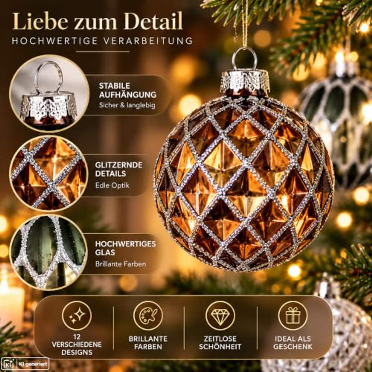 My-goodbuy24 12er Set Luxus Weihnachtskugeln Set G