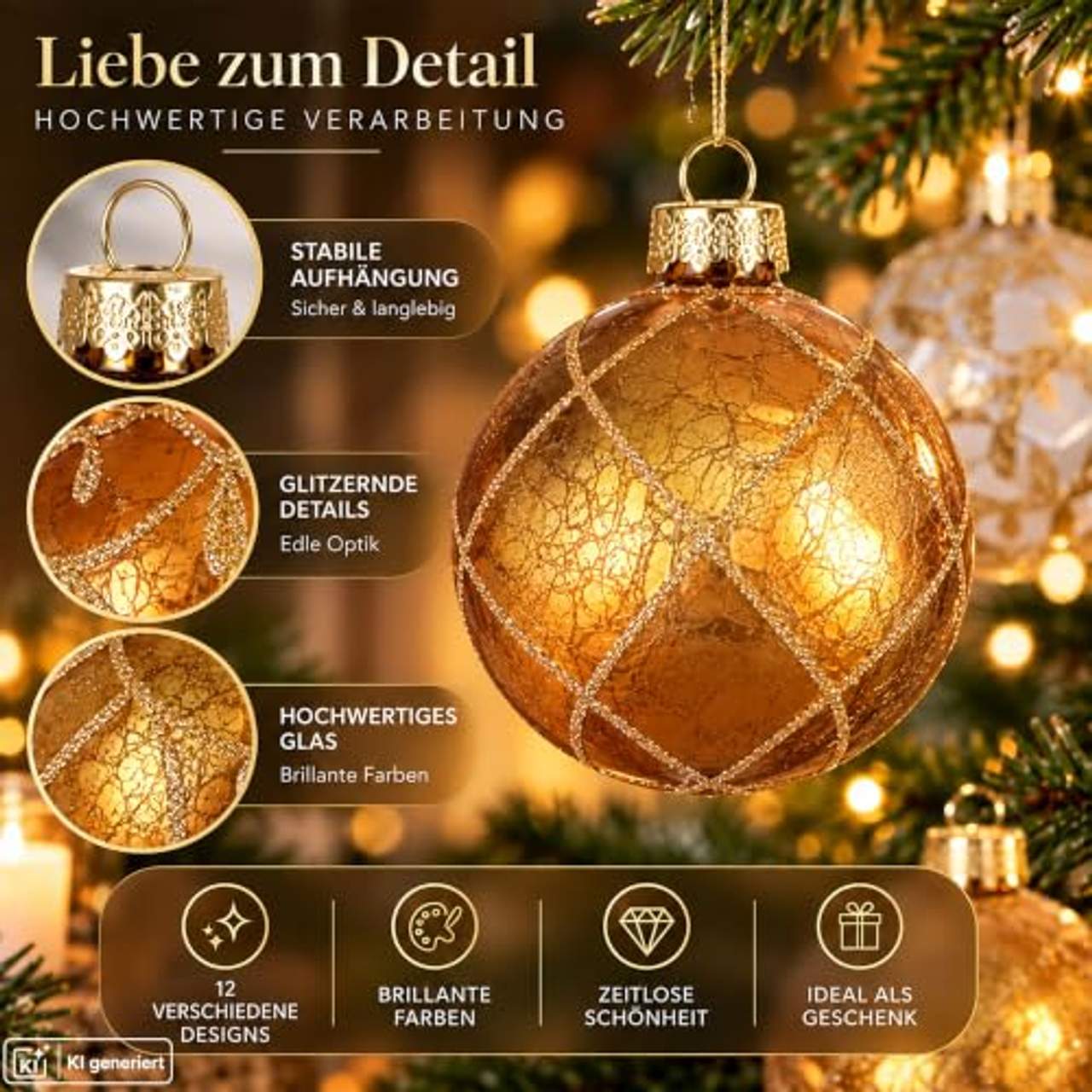 My-goodbuy24 12er Set Luxus Weihnachtskugeln Set D