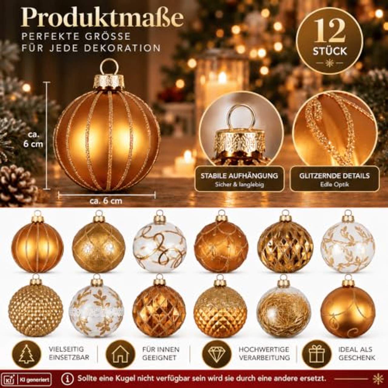 My-goodbuy24 12er Set Luxus Weihnachtskugeln Set D