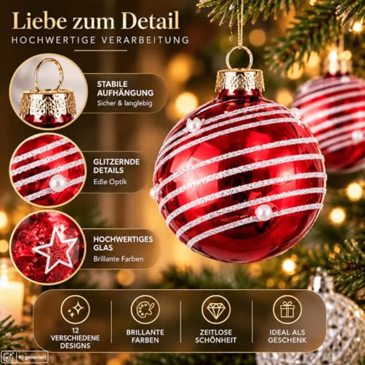 My-goodbuy24 12er Set Luxus Weihnachtskugeln Set M