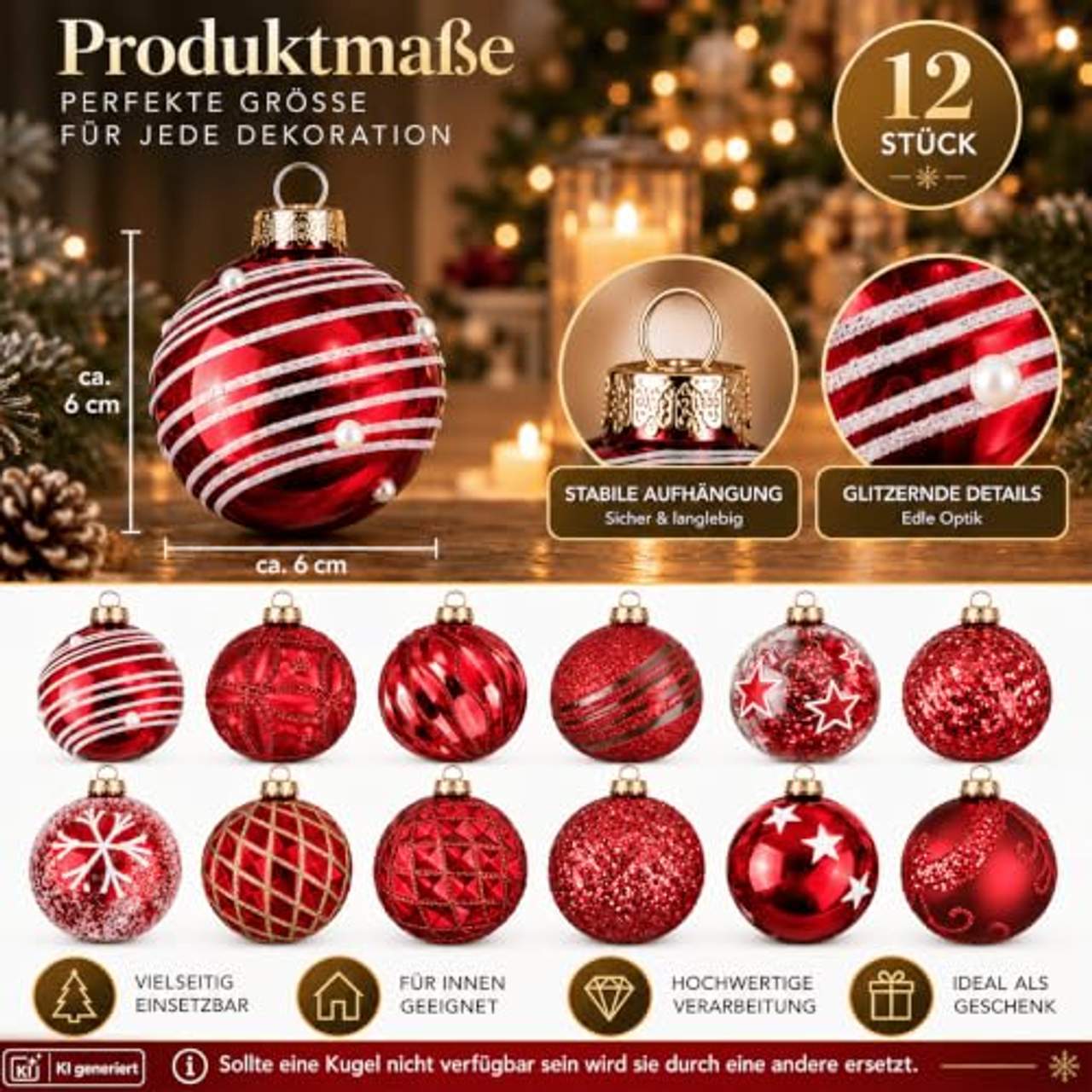 My-goodbuy24 12er Set Luxus Weihnachtskugeln Set M