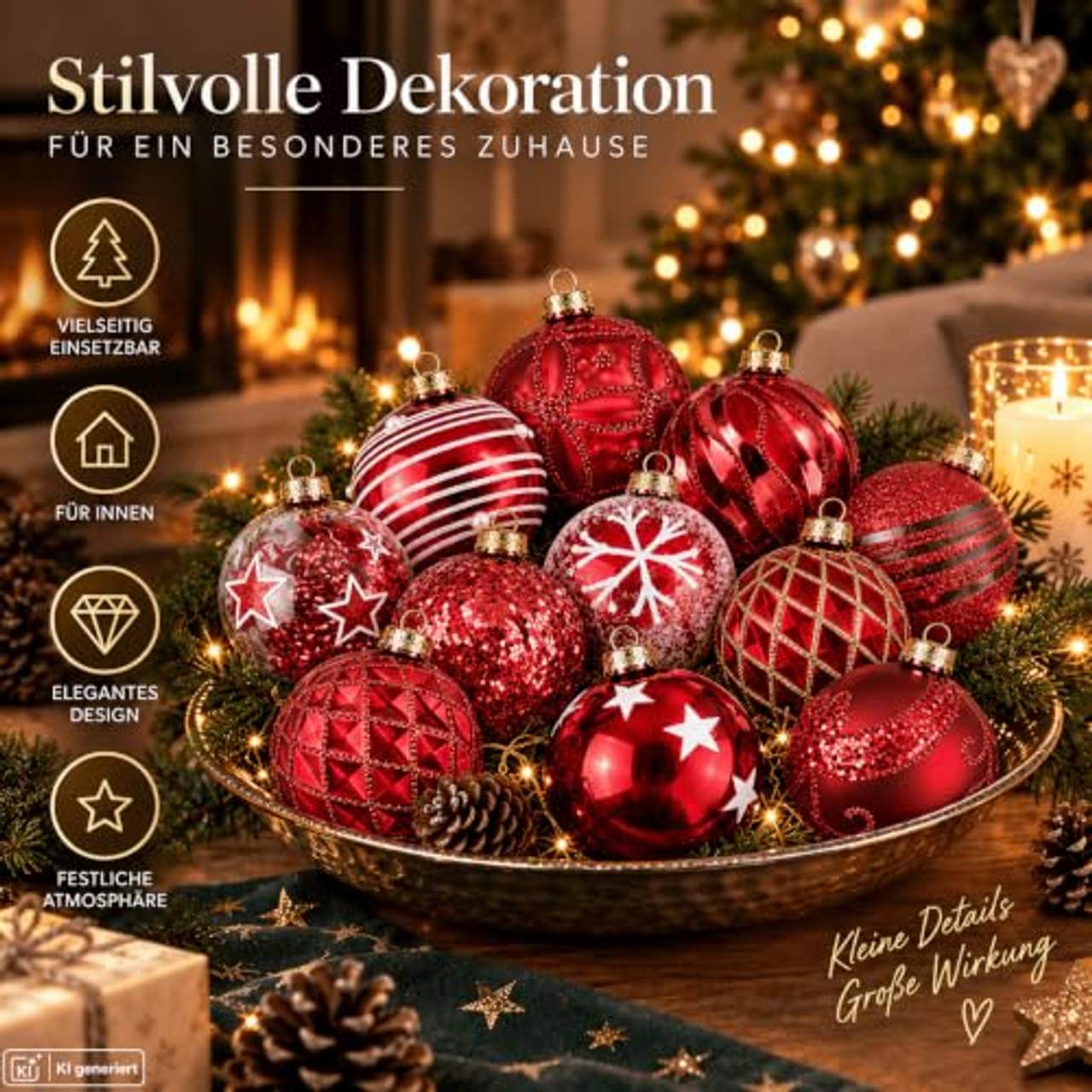 My-goodbuy24 12er Set Luxus Weihnachtskugeln Set M