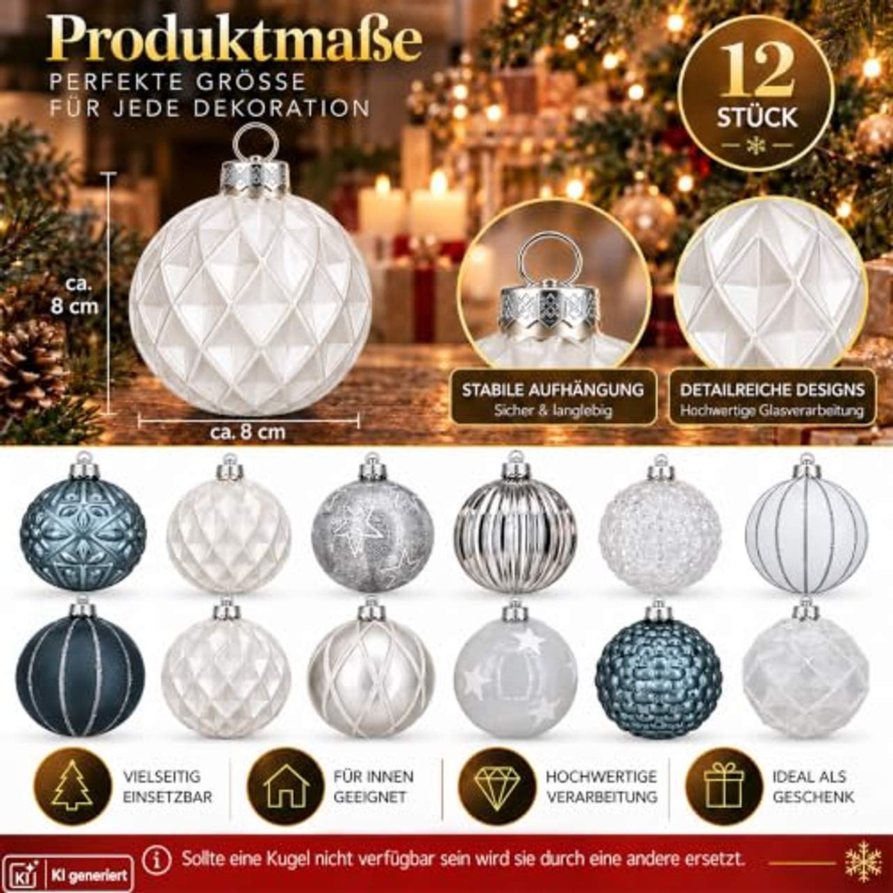 My-goodbuy24 12er Set Luxus Weihnachtskugeln Set F