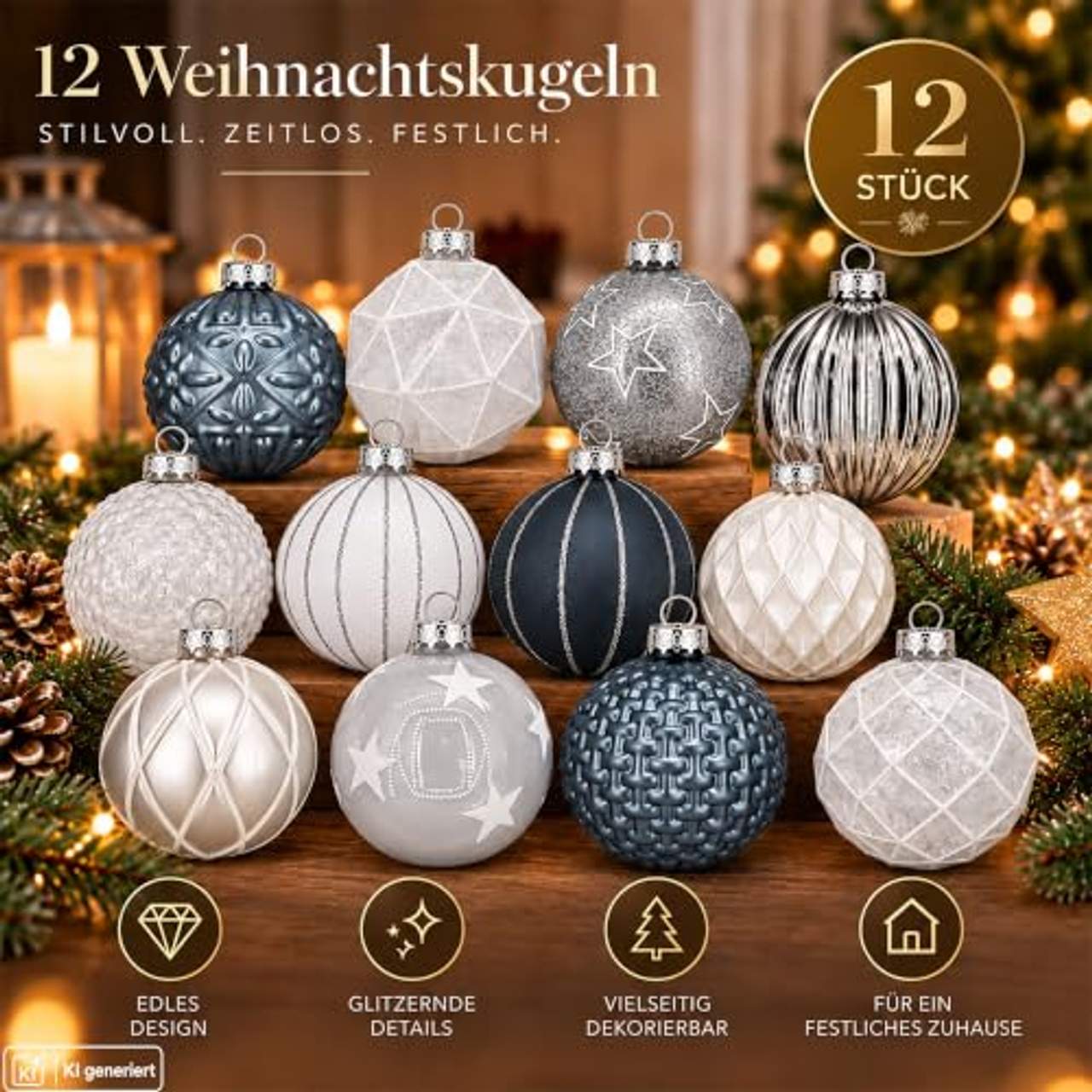 My-goodbuy24 12er Set Luxus Weihnachtskugeln Set F