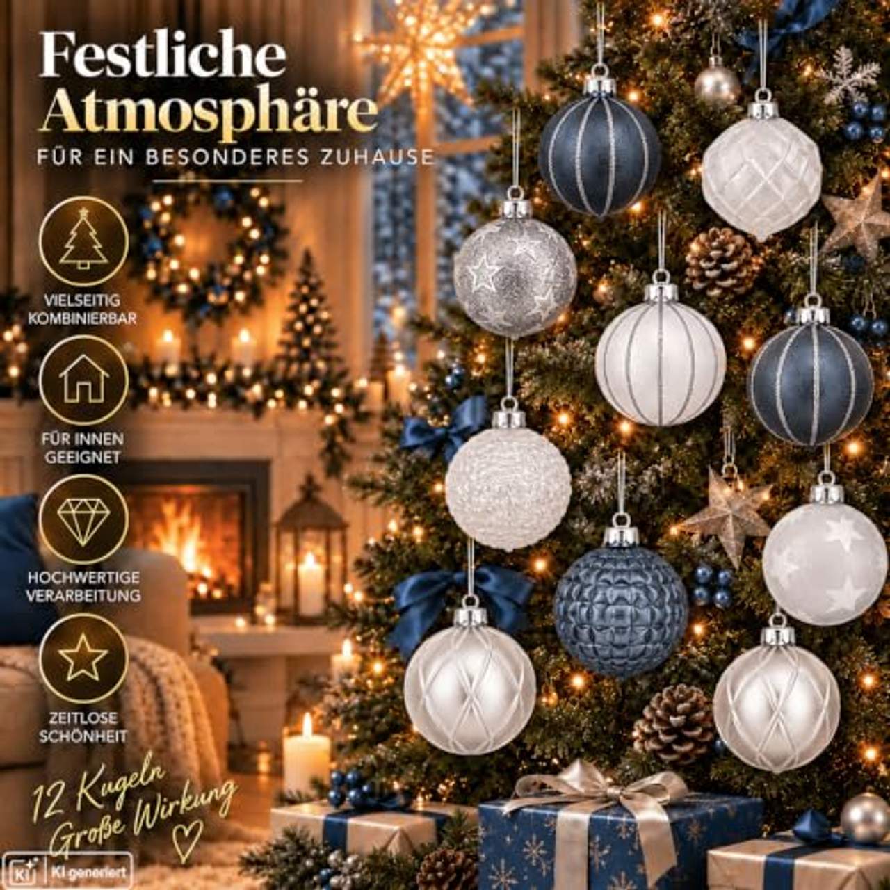 My-goodbuy24 12er Set Luxus Weihnachtskugeln Set F