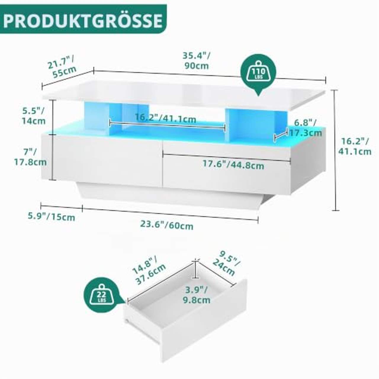 Couchtisch Weiß Wohnzimmertisch Hochglanz
