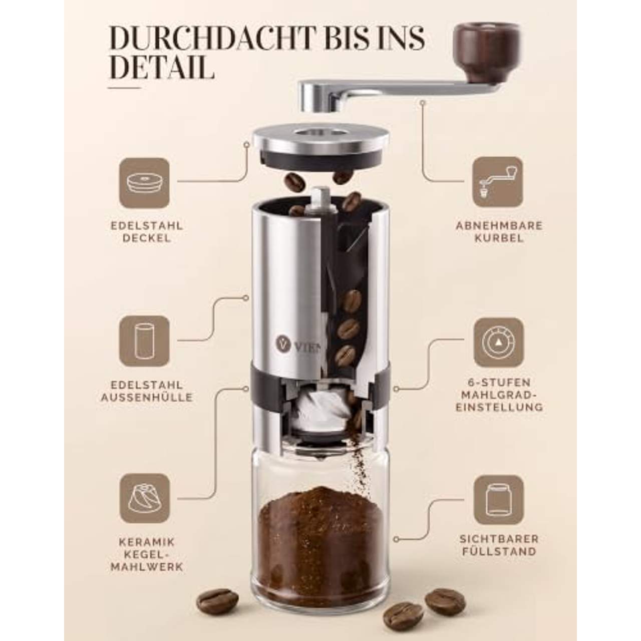 VIENESSO Kaffeemühle Manuell Hand