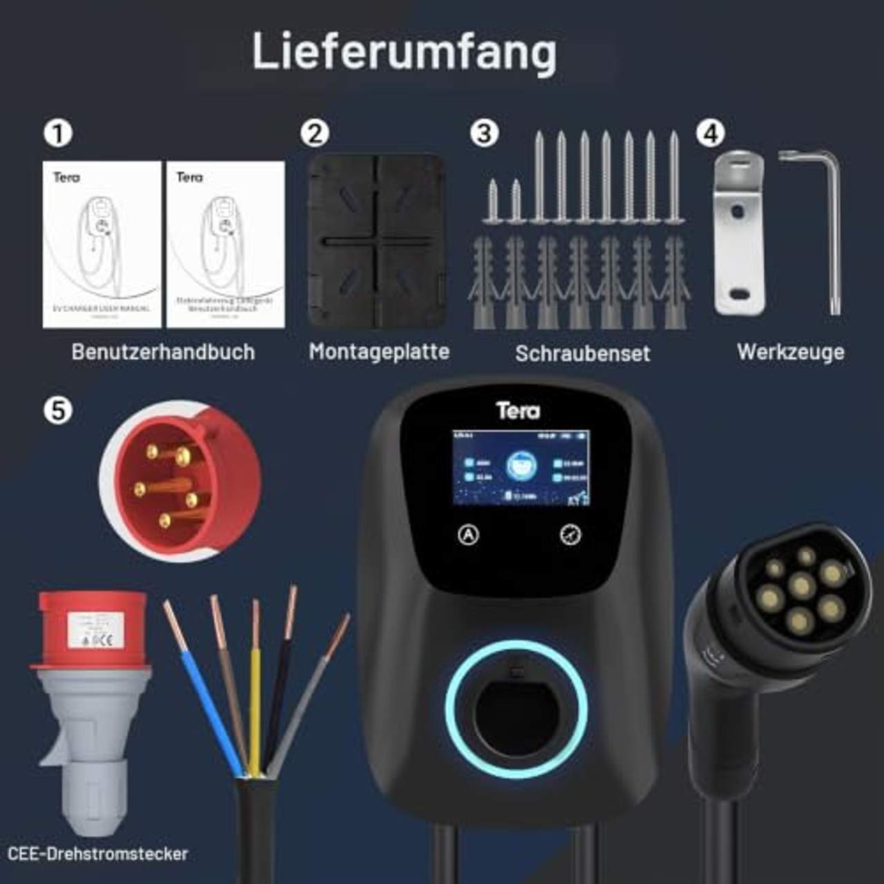 Tera EV Ladegerät Smart APP Typ 2 22kW