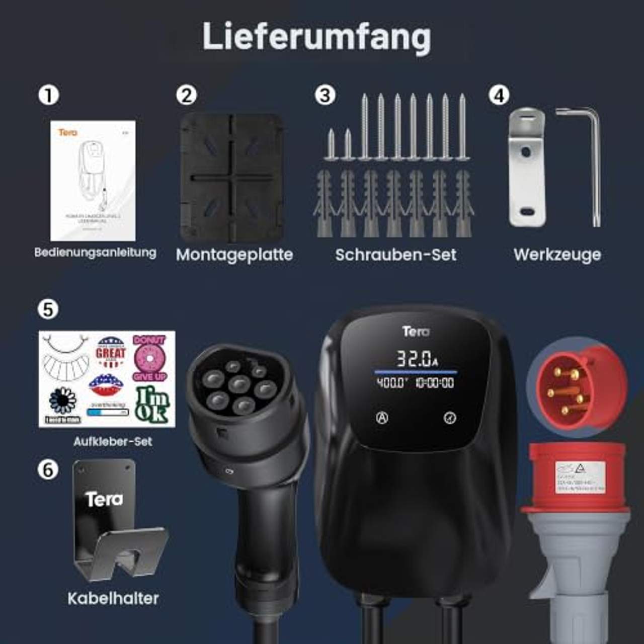 Tera EV Ladegerät mit Reservierung Typ 2 22KW 7m CEE