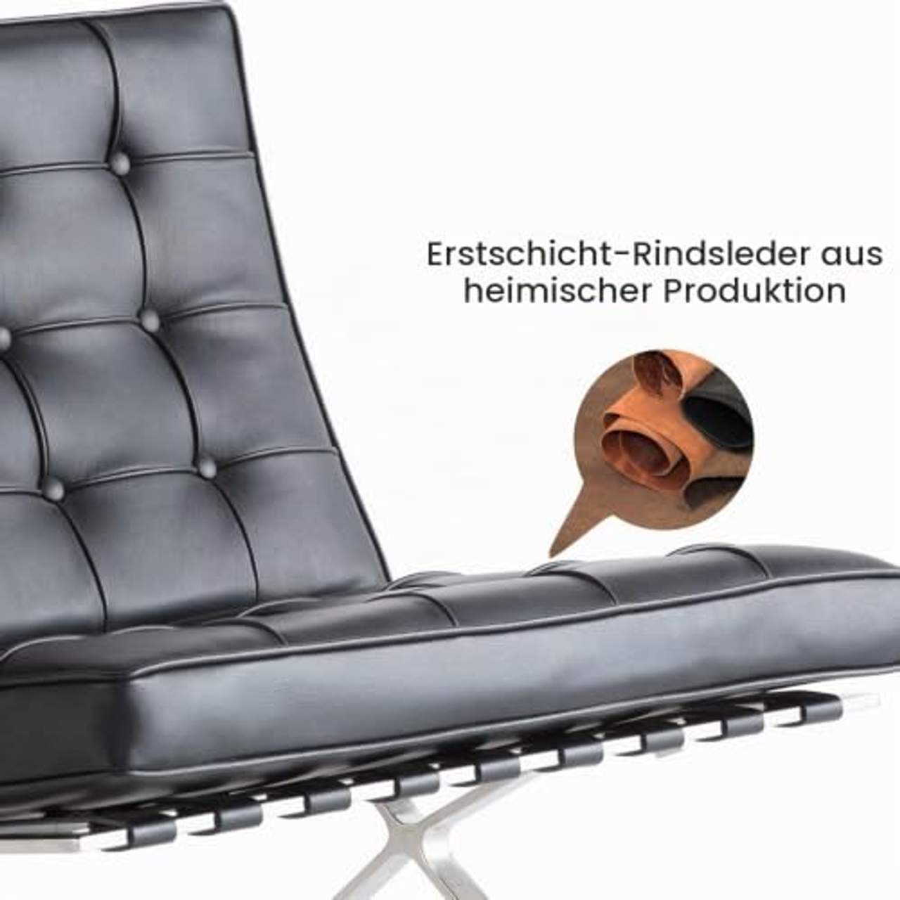 Faltbarer Echtleder-Loungesessel mit Fußstütze Barcelona Stil