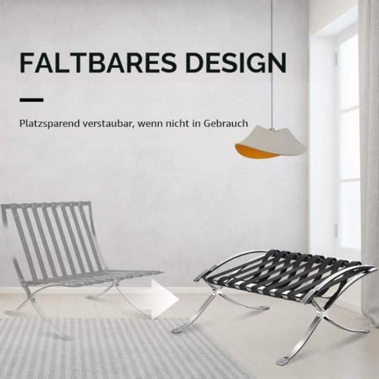Faltbarer Echtleder-Loungesessel mit Fußstütze Barcelona Stil