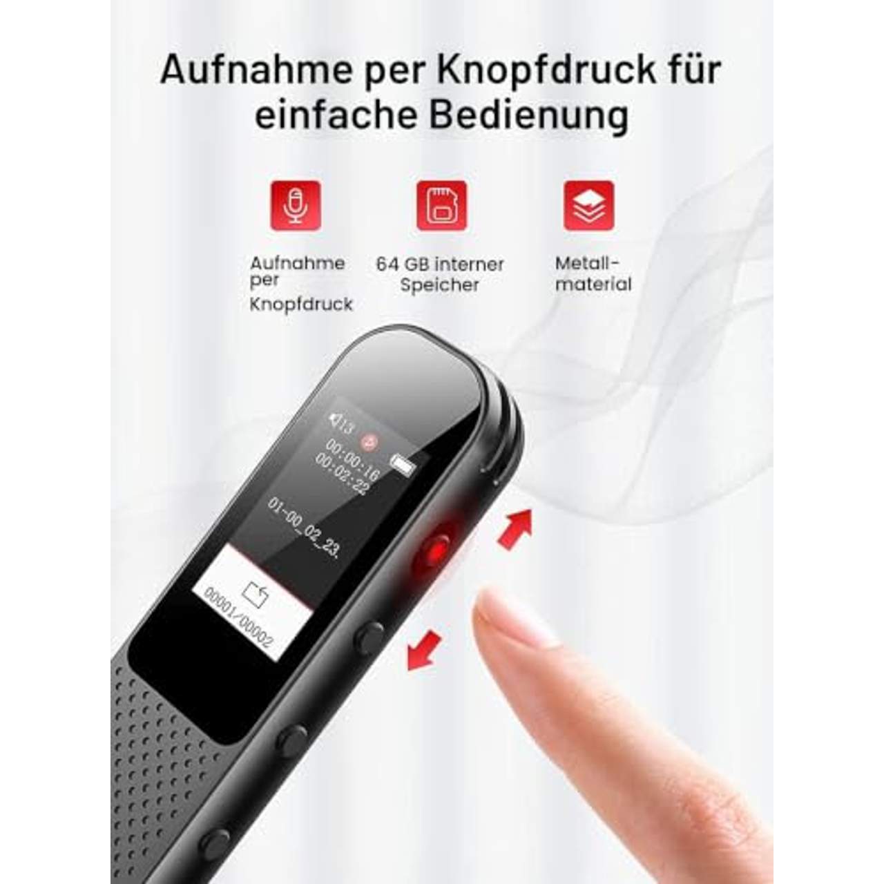 64GB Digitales Diktiergerät Mini