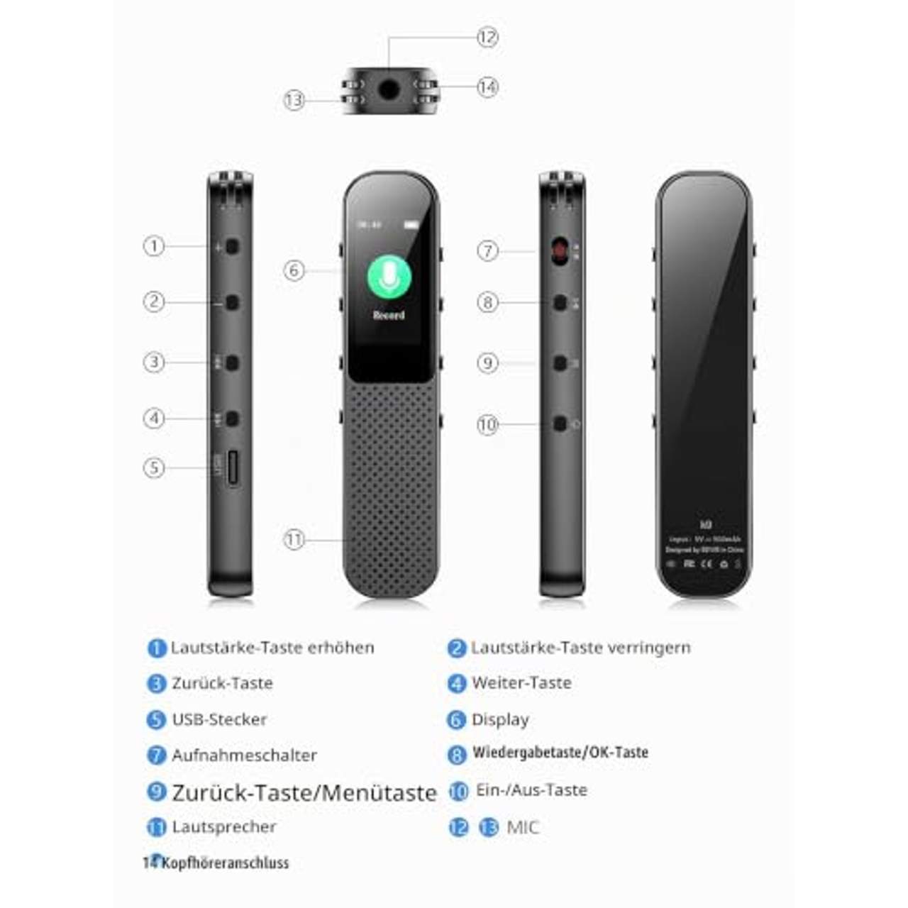64GB Digitales Diktiergerät Mini