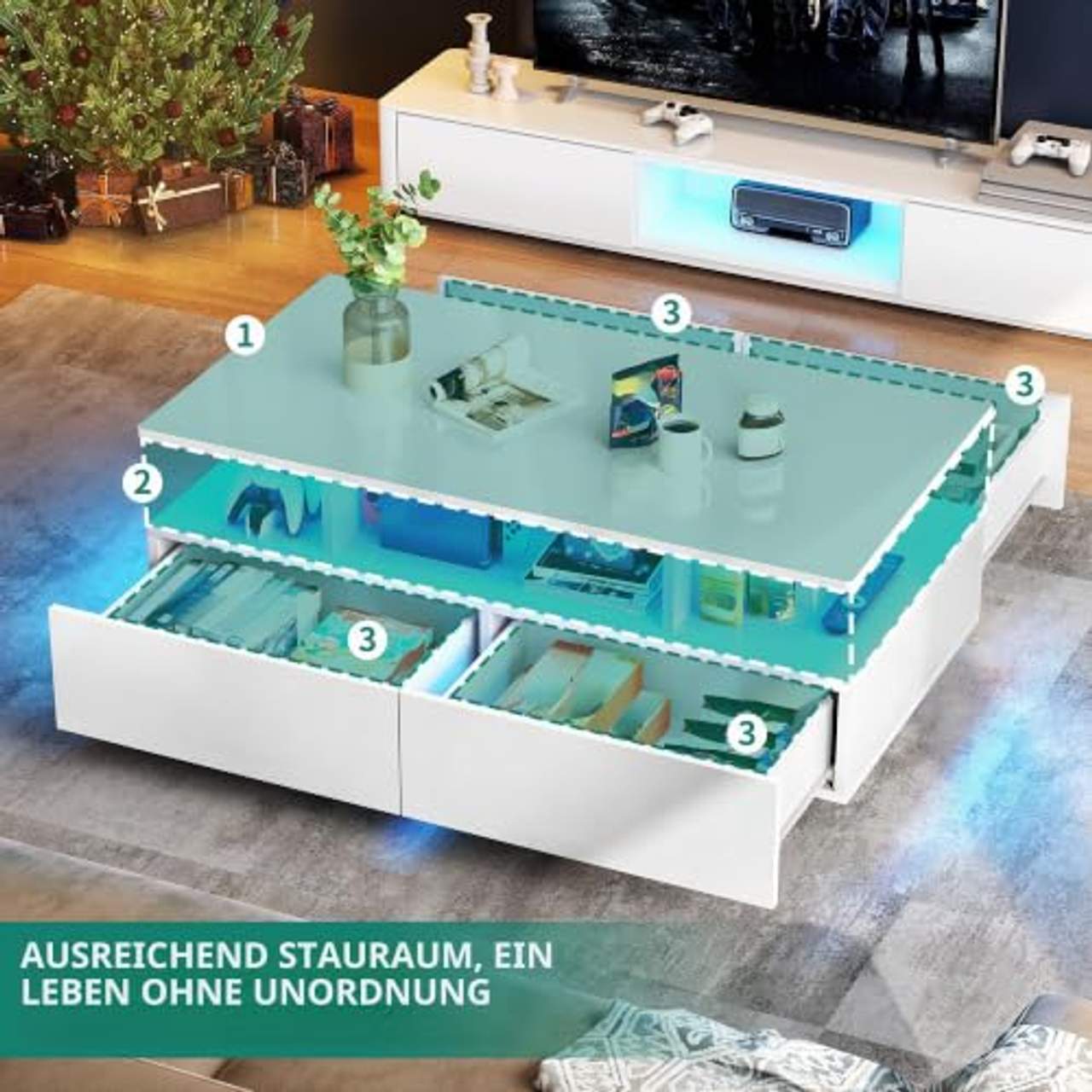  Couchtisch Weiß Wohnzimmertisch Hochglanz