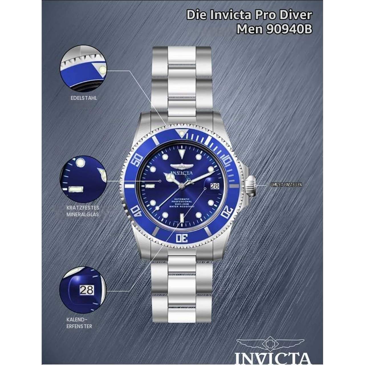 Invicta Pro Diver Edelstahl Herren Automatikuhr