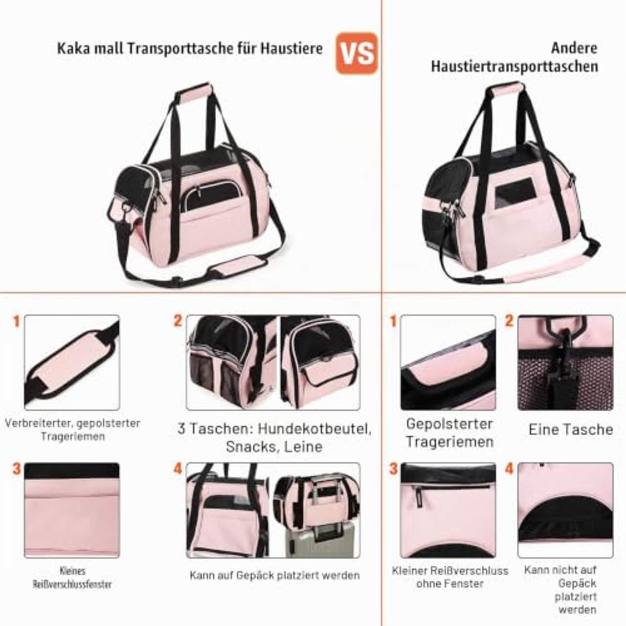 Kaka mall Transporttasche für Katzen Hunde Comfort Fluggesellschaft Zugelassen Travel