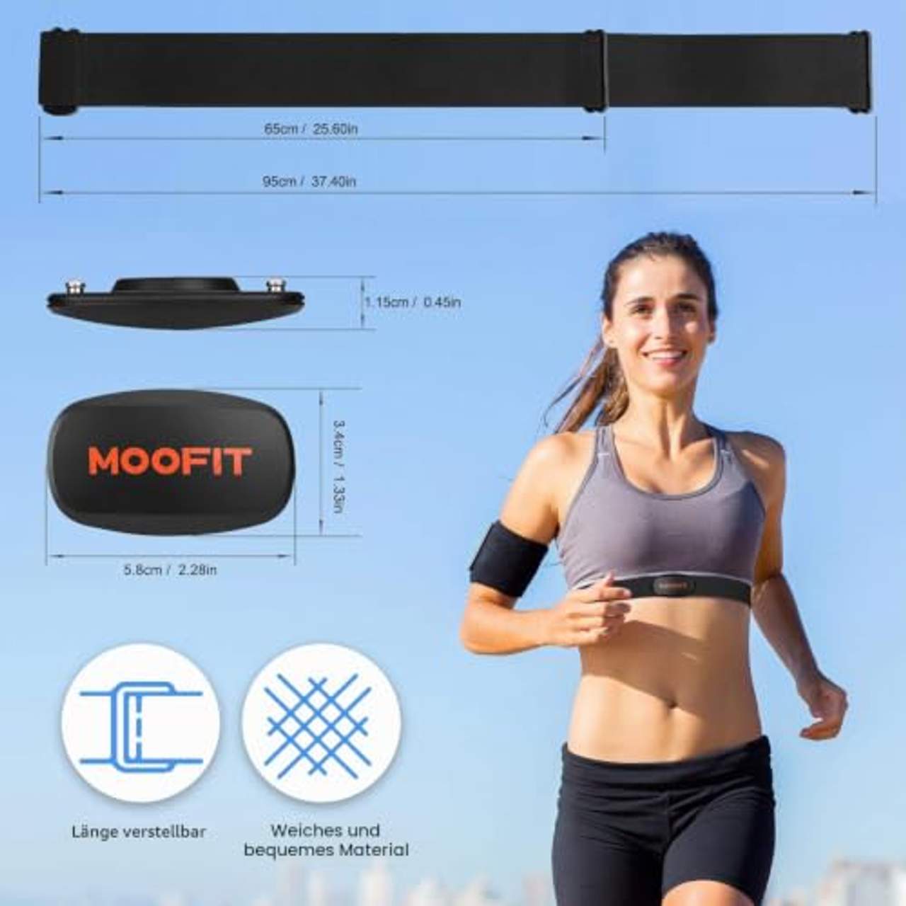 moofit ANT+ Bluetooth Herzfrequenzmesser Brustgurt IP67 Wasserdicht