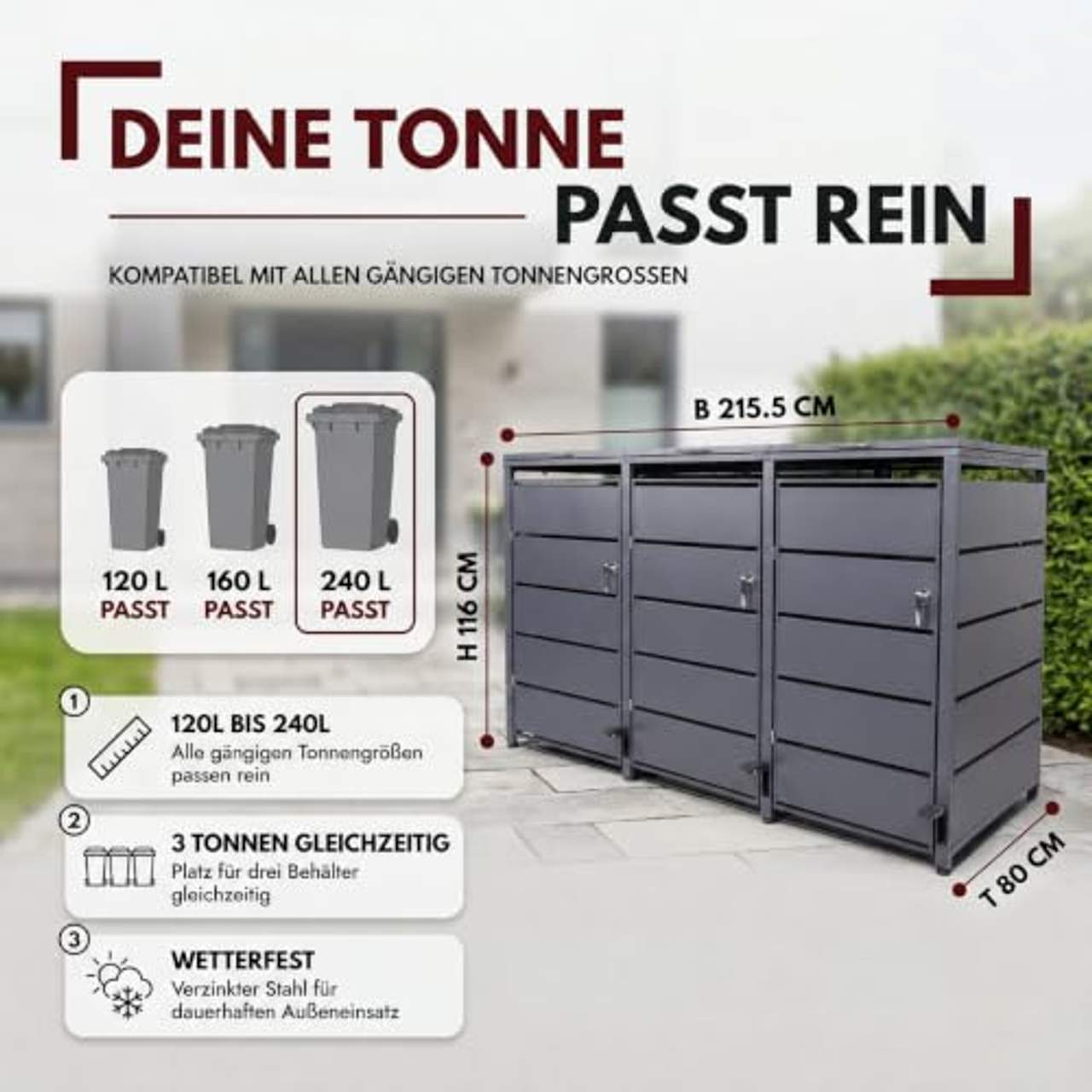 ALBATROS Mülltonnenbox 3er mit Pedal