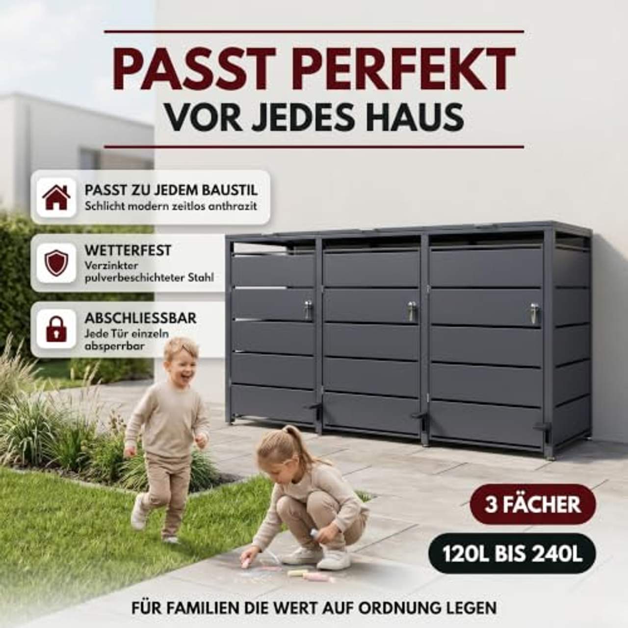 ALBATROS Mülltonnenbox 3er mit Pedal