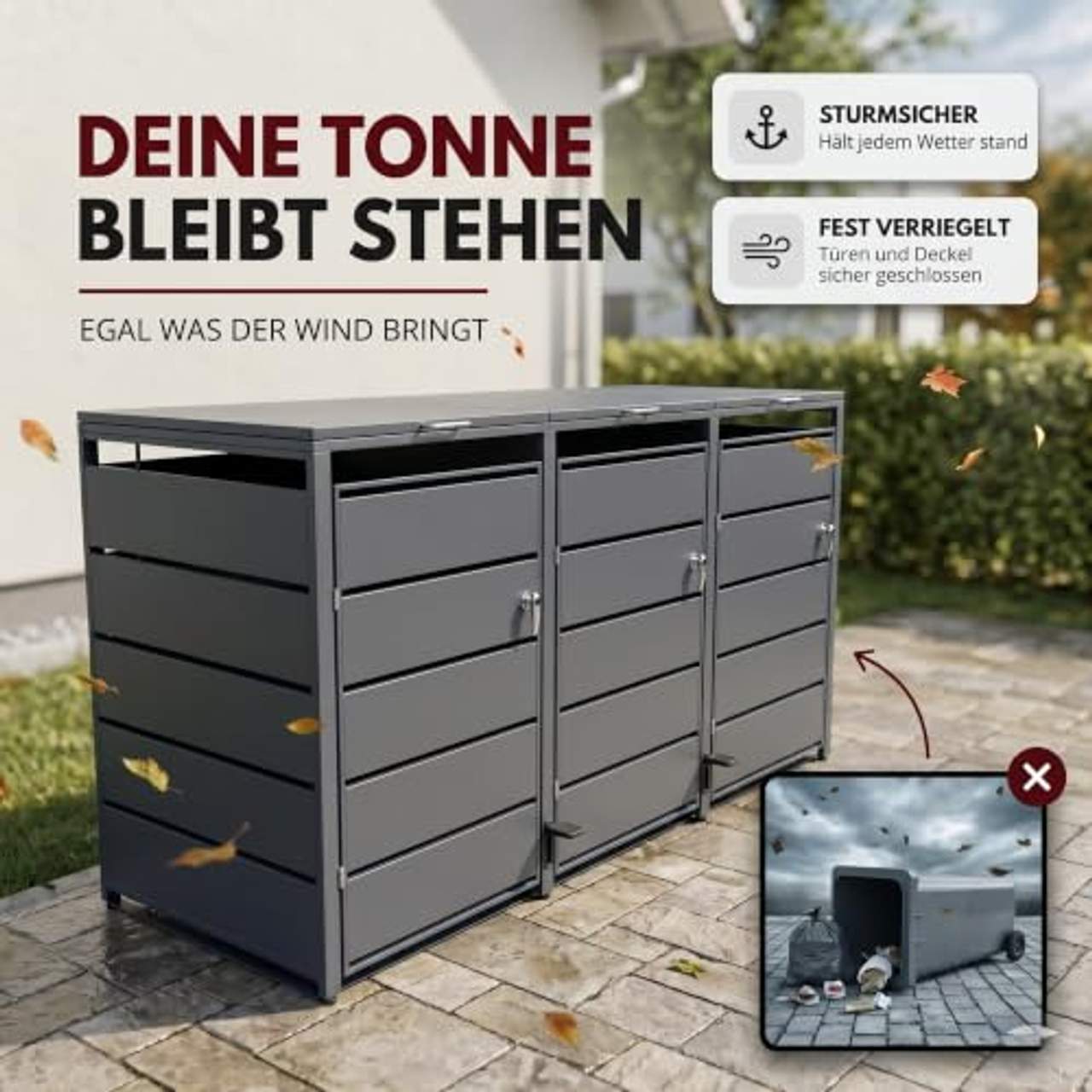 ALBATROS Mülltonnenbox 3er mit Pedal