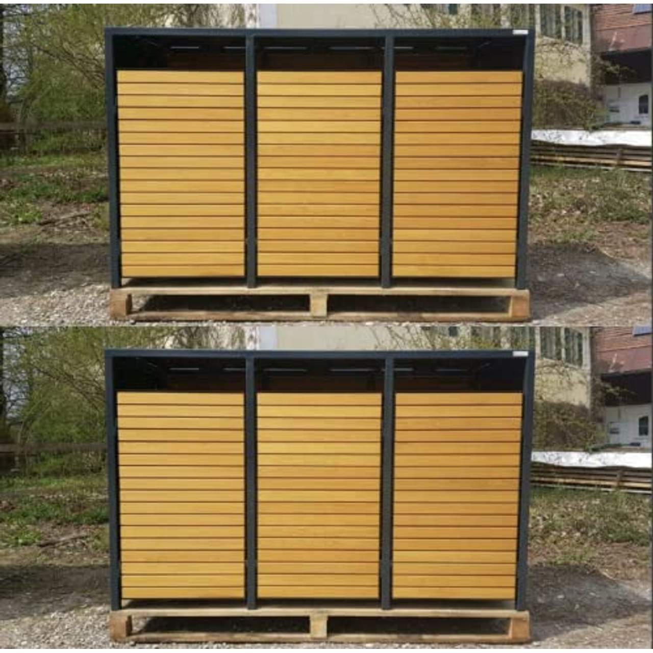 MY-MÜLLTONNE Premium Holz Mülltonnenbox massiv 3-er Set 240 Liter